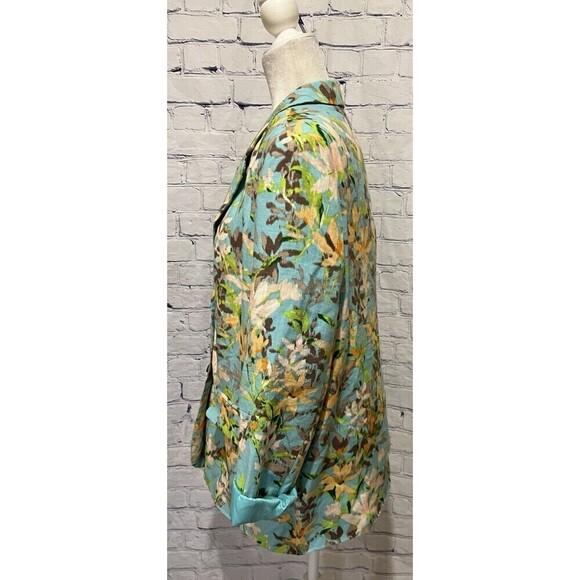Skye's The Limit Women's Collar Button Closure Blazer Jacket in Aqua Floral L - Picture 4 of 7